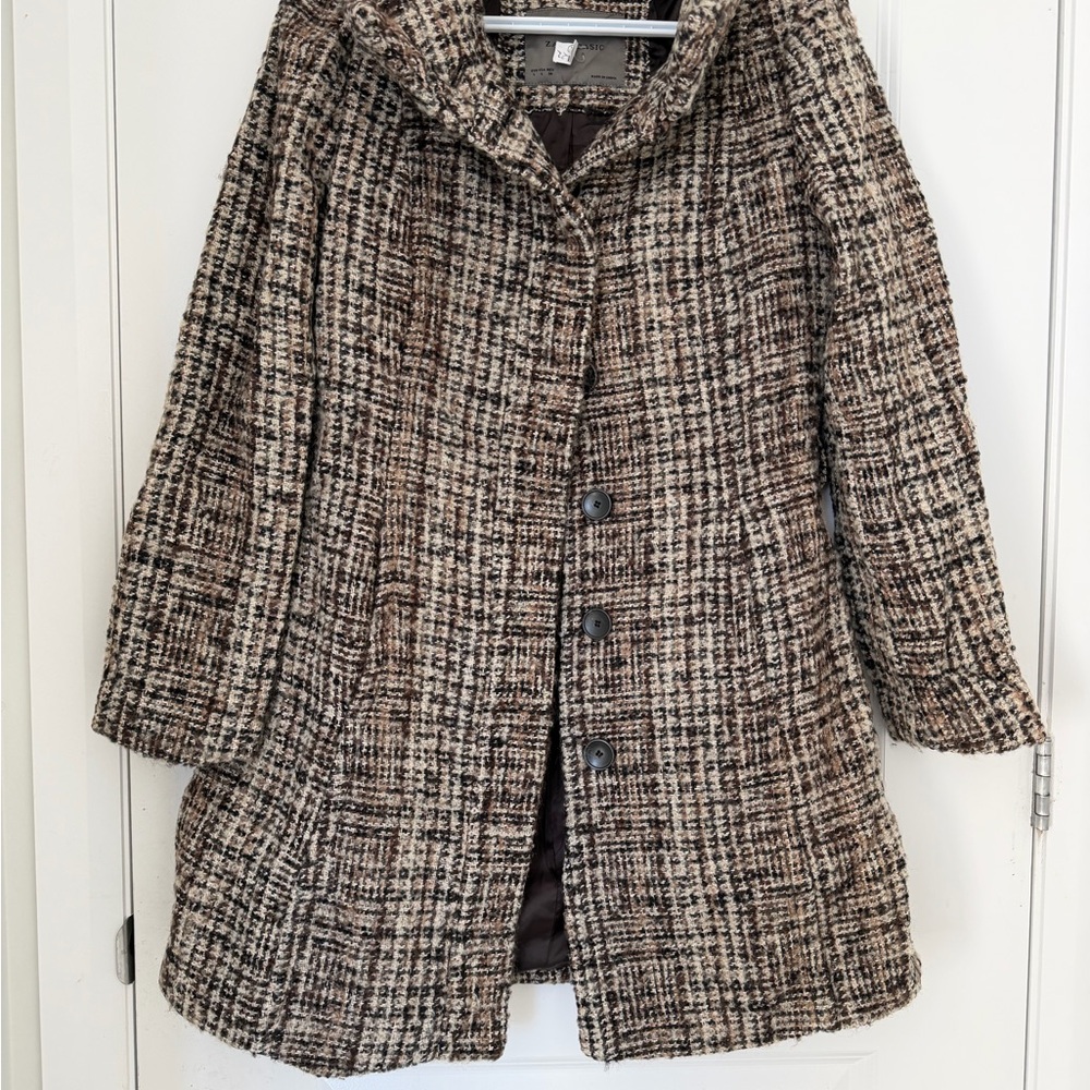 Zara Women's Black and Brown Checkered Pea Coat